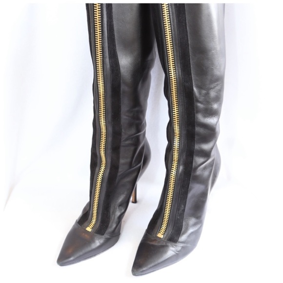 🛍 Jimmy Choo Black Leather Zipper High Boots 38 - Picture 2 of 8